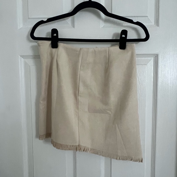 Suede Tan Asymmetrical Fringe Mini Skirt - Picture 2 of 2